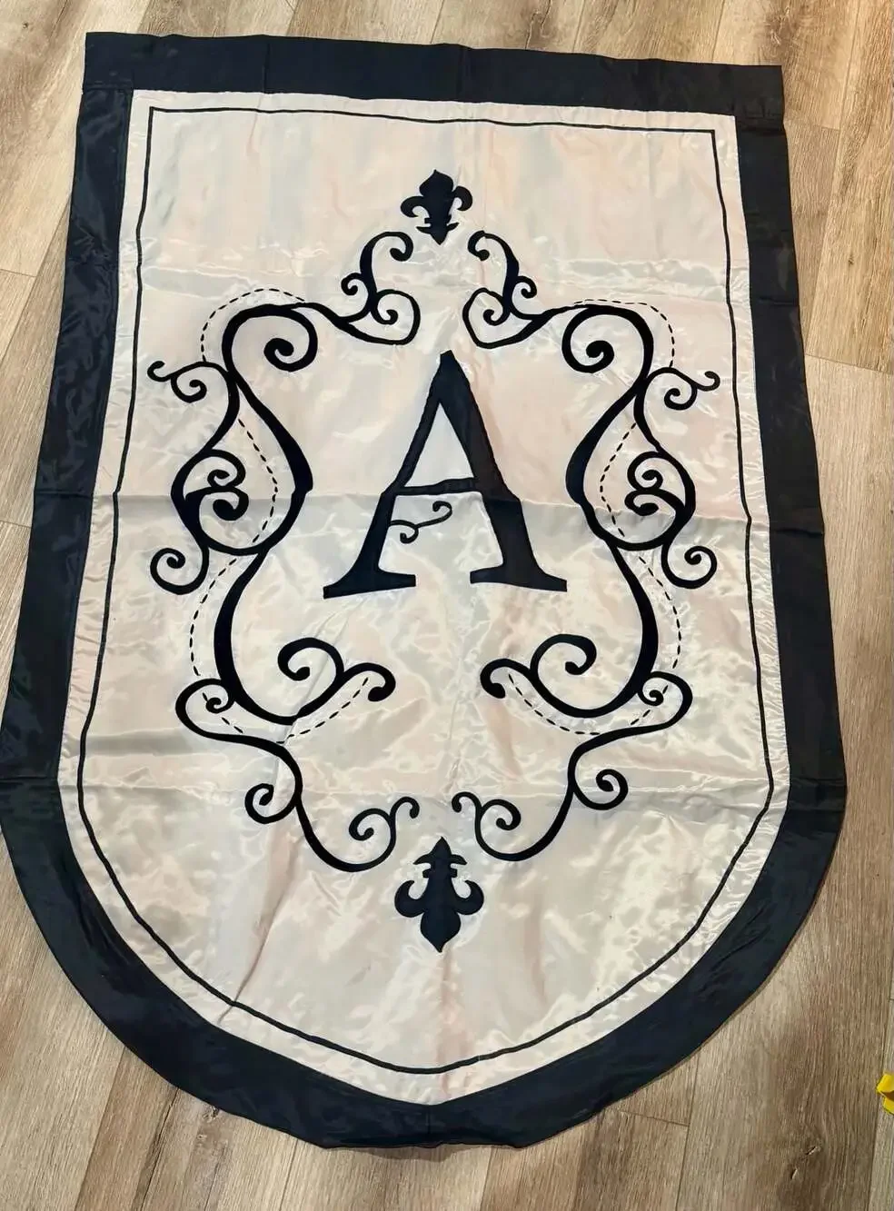 Evergreen Enterprises Monogram A Applique  Flag w/ Fleur-de-lis & Scroll Design